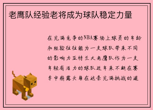 老鹰队经验老将成为球队稳定力量