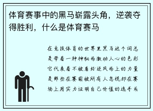 体育赛事中的黑马崭露头角，逆袭夺得胜利，什么是体育赛马